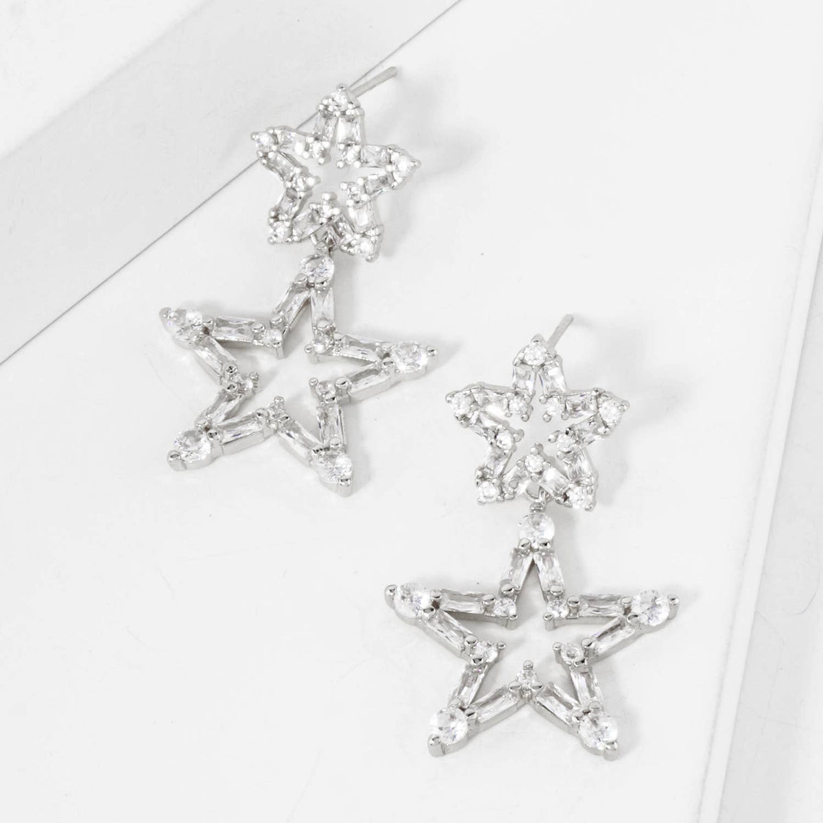CZ-Studded Dangling Stars 18K-Gold-Dipped Brass Earrings