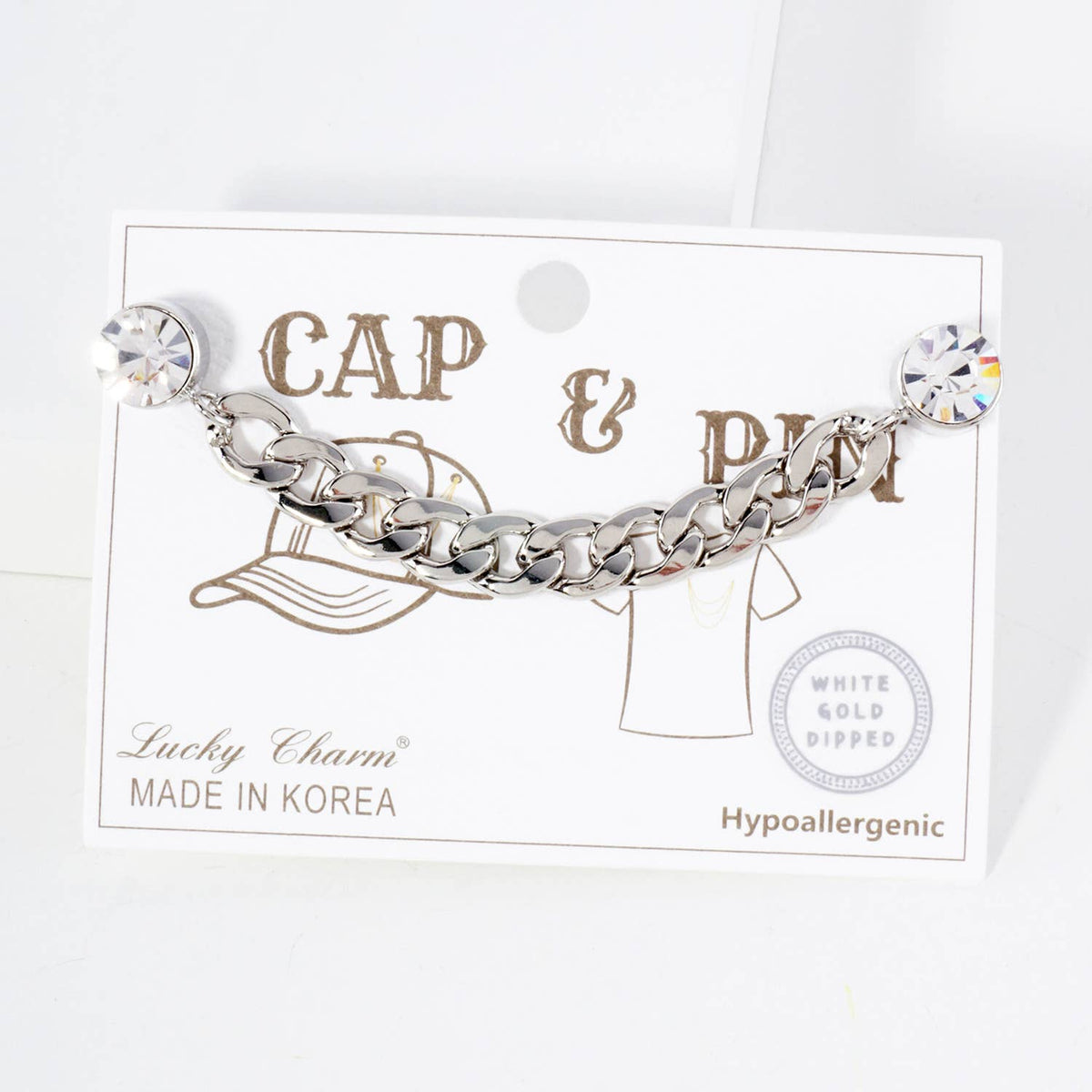 Crystal Curb Chain Cap & Apparel Pin