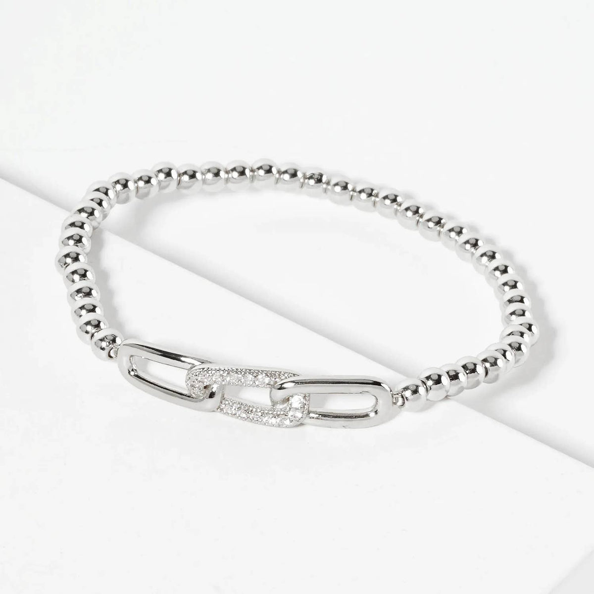 Minimalist Pave Interlocking Link Ball Chain Bracelet