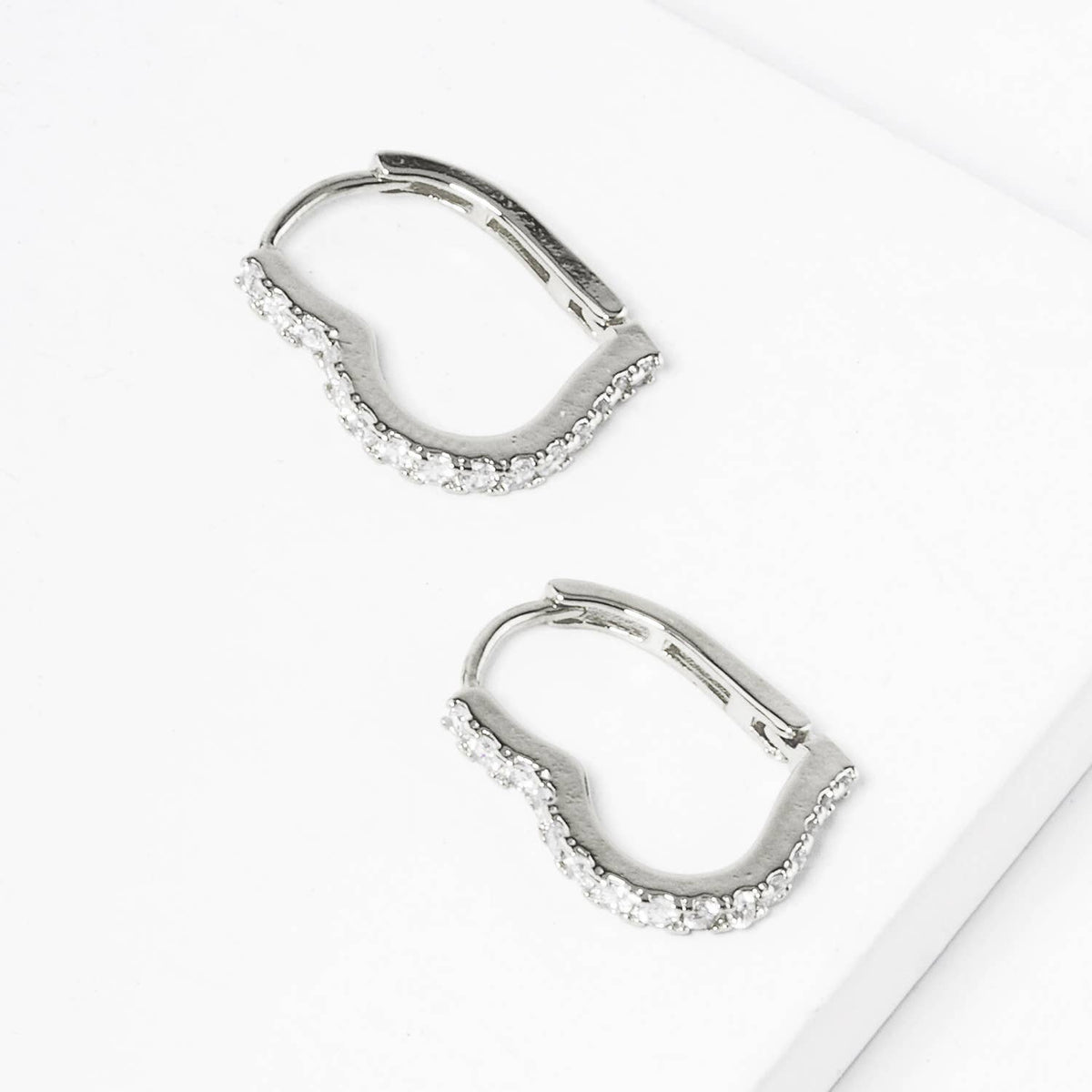 Dainty Pave Heart Huggie Hoop Earrings