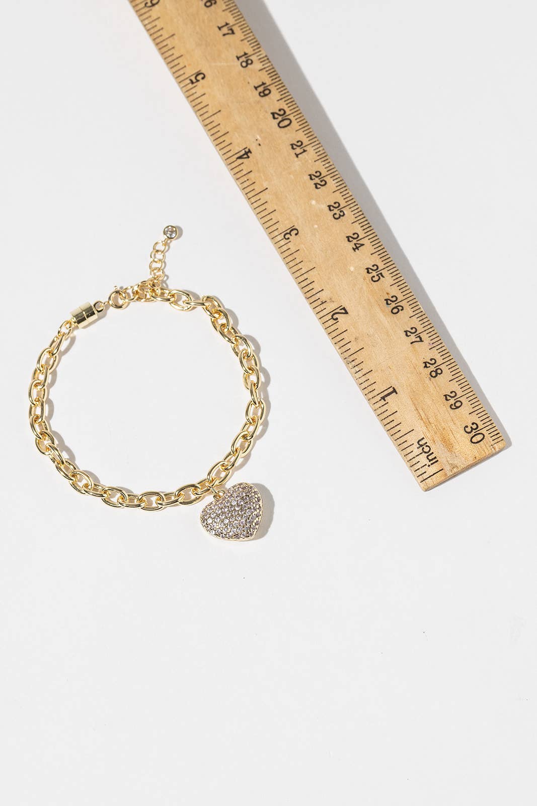 Pave Heart Charm Link Bracelet with Magnetic Clasp