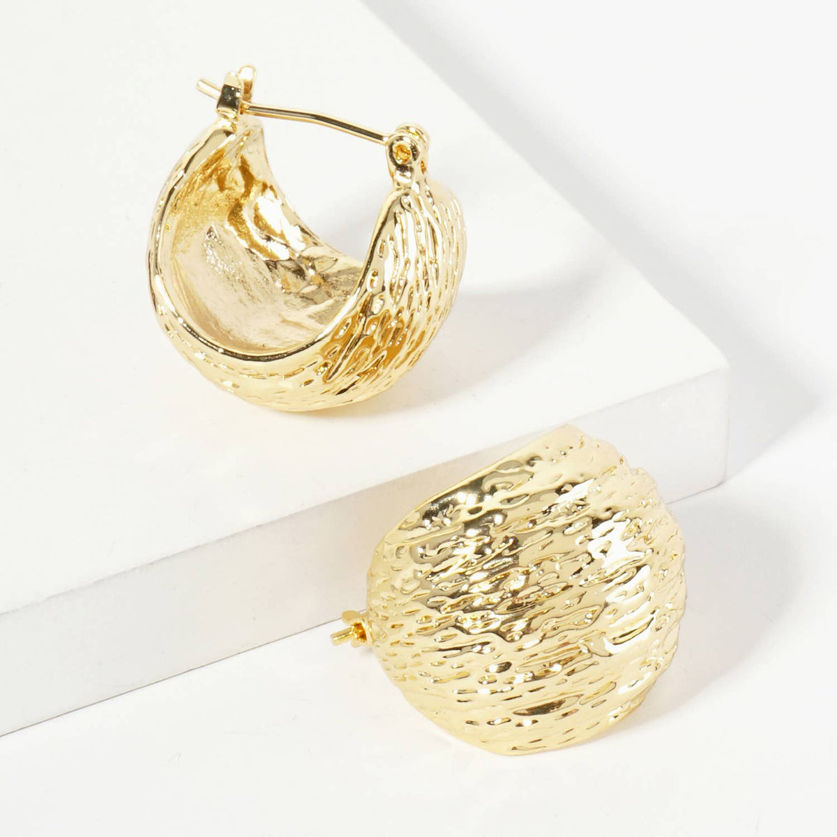 Textured 18mm Sphere Brass Hoop Earrings