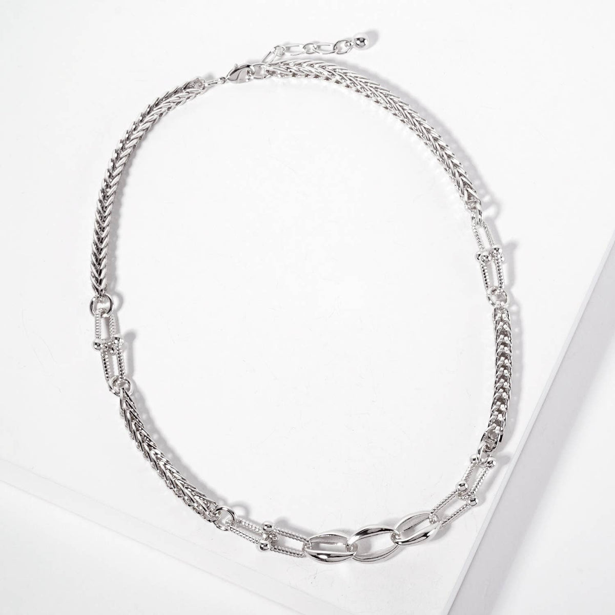 18K Gold Plated Mixed Texture Asymmetrical Link Necklace