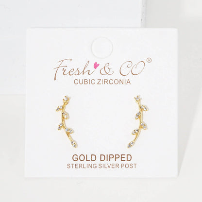 Gold Marquise Cubic Leaf Crawler Earrings