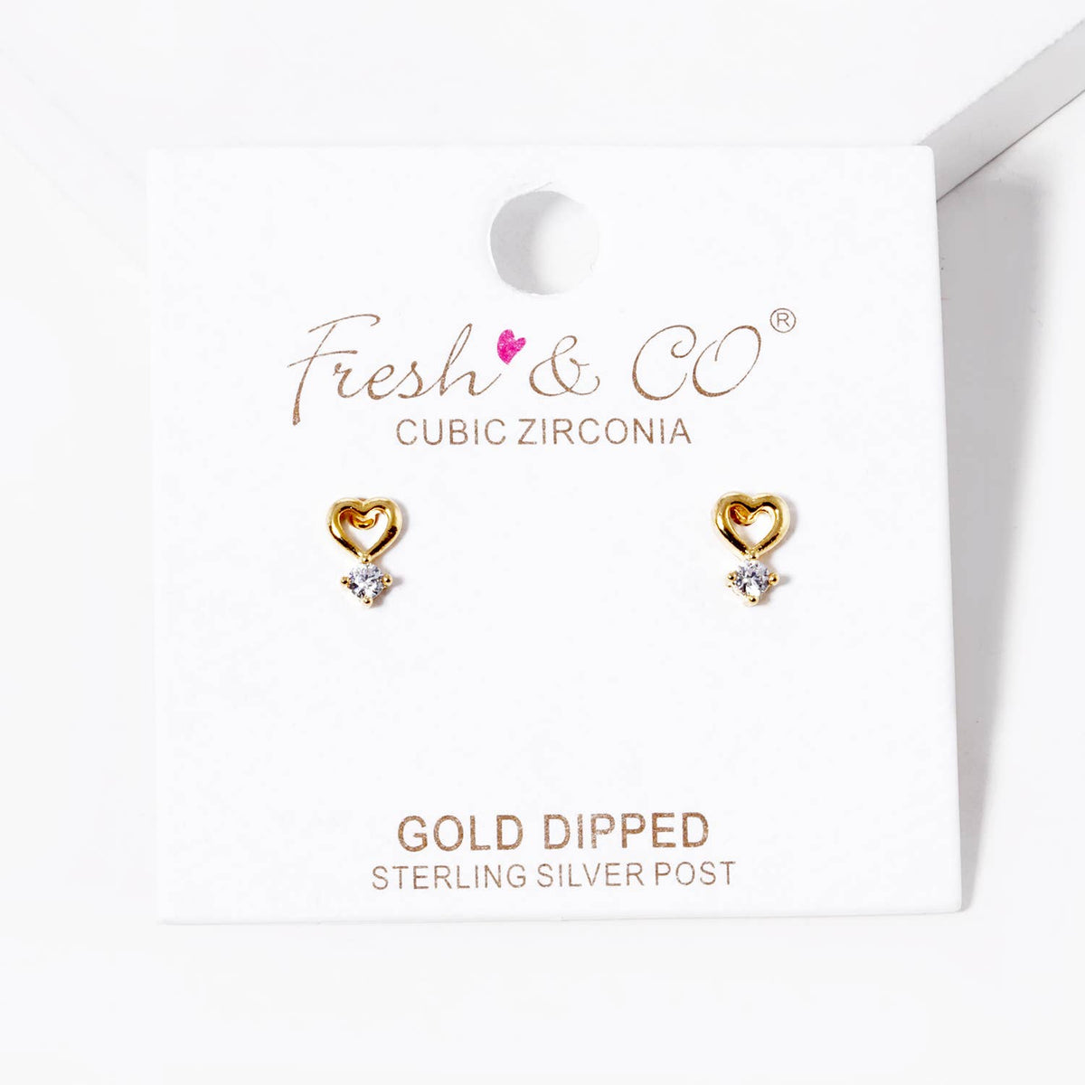 18KGold Dipped CZ Stone Drop Heart Stud Earrings