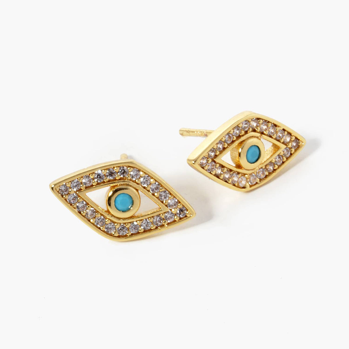 Gold Cubic Evil Eye Stud Earrings
