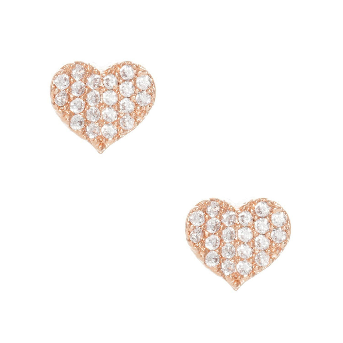 Gold Cubic Pave Heart Stud Earrings