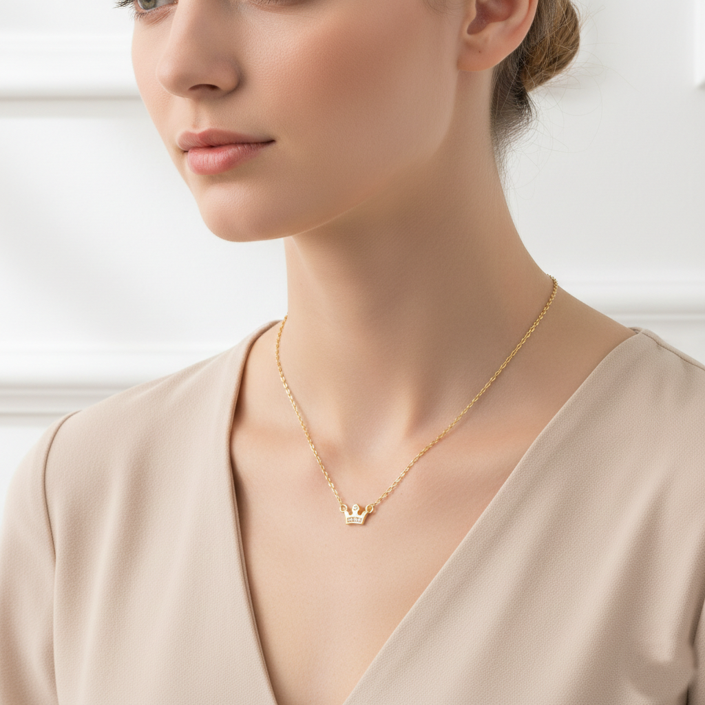 Minimalist Dainty Crown Pendant Necklace