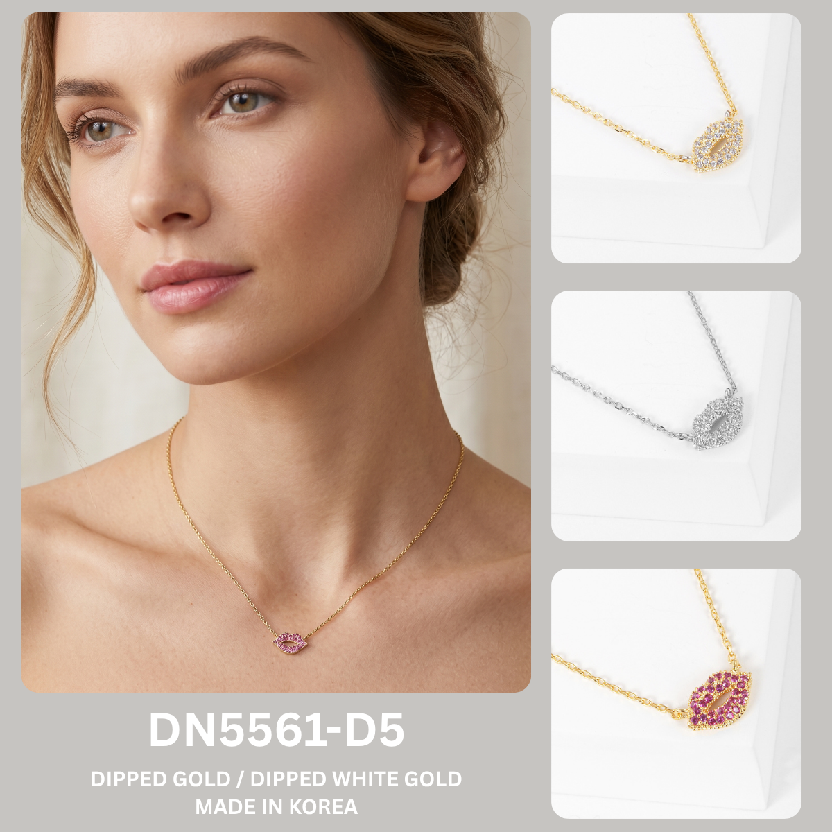 Dazzling Pave Lip Pendant Necklace Collection