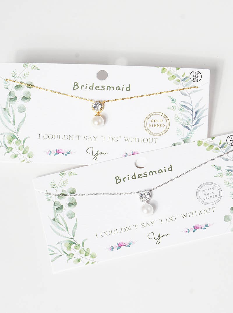 Bridesmaid Cubic Zirconia & Pearl Pendant Necklace