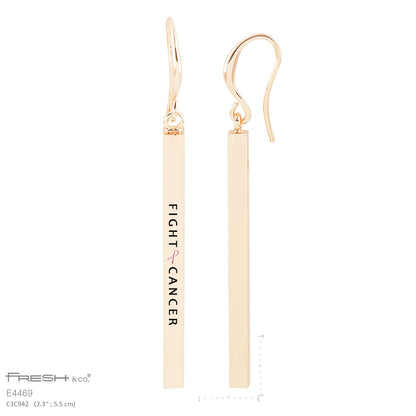 "FIGHT CANCER" Engraved Bar Dangle Earrings