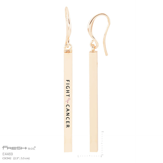 "FIGHT CANCER" Engraved Bar Dangle Earrings