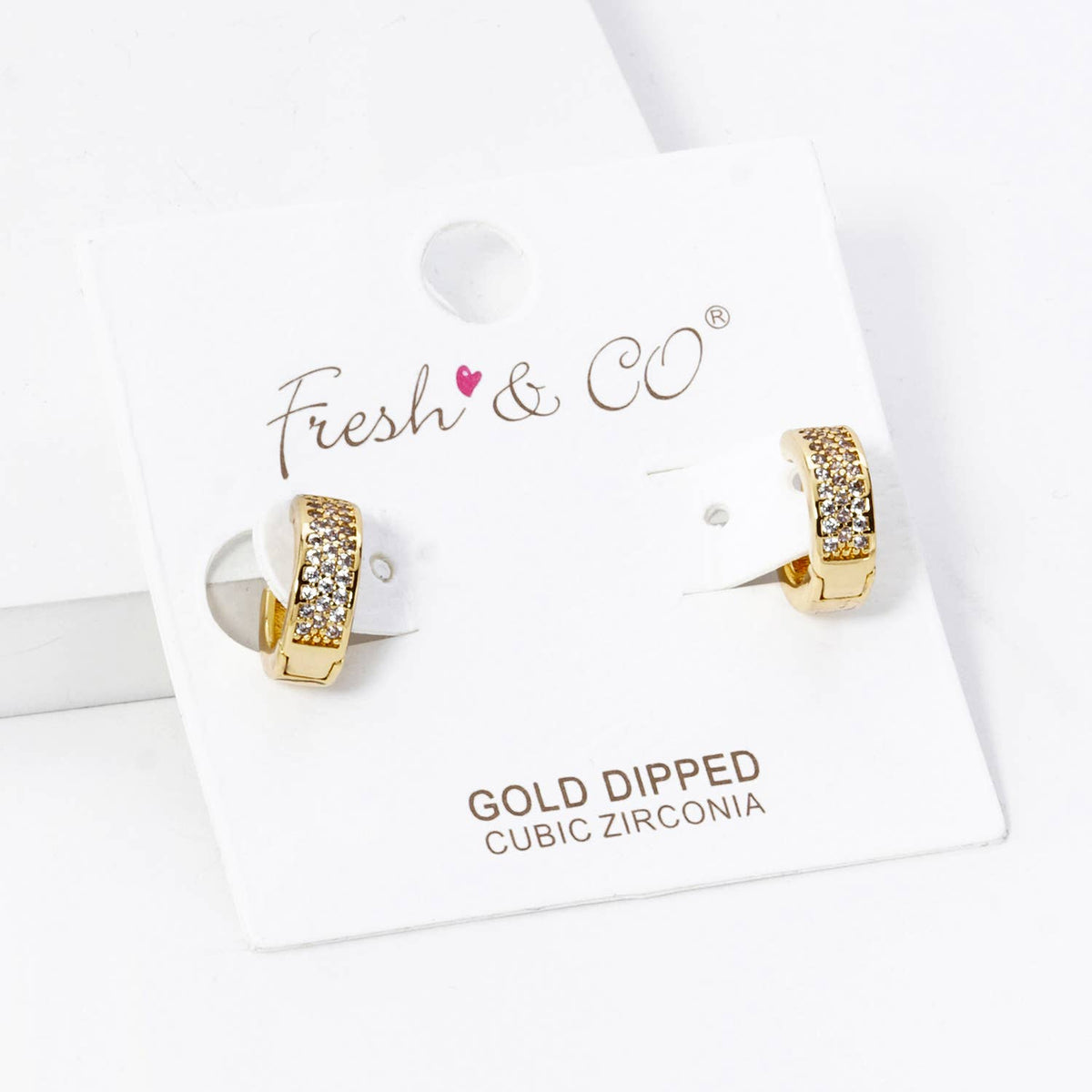 3 LINE MICRO PAVE SET CUBIC ZIRCONIA 10MM HUGGIE HOOP.