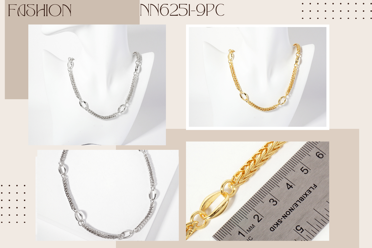 Five Oval-Chain Accents Wheat-Chain Necklace