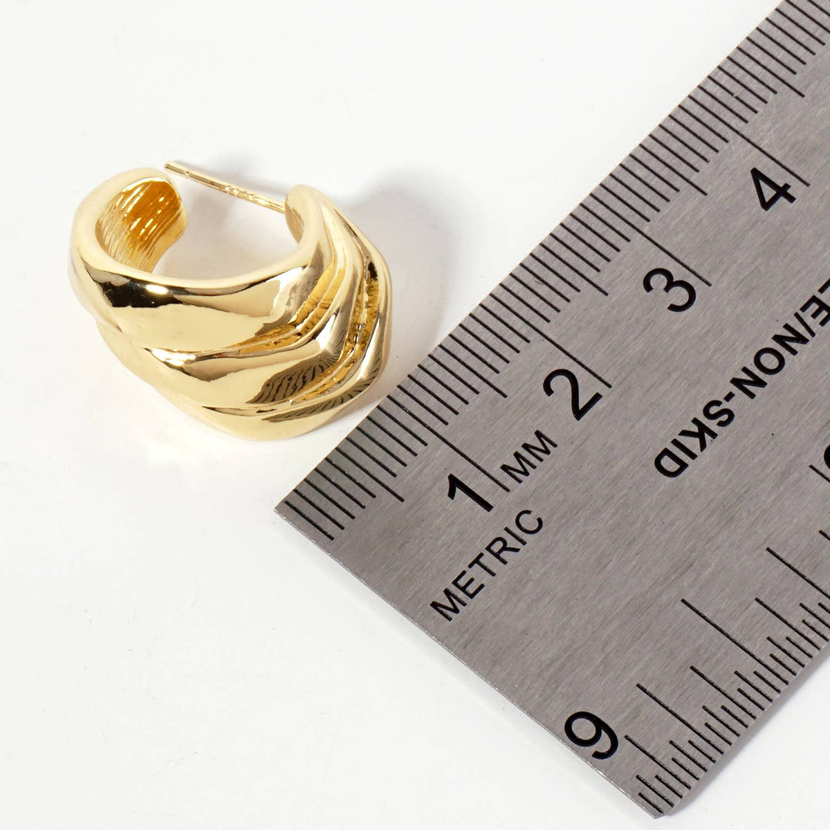 Three-Interconnected-Loops Brass Hoop Earrings