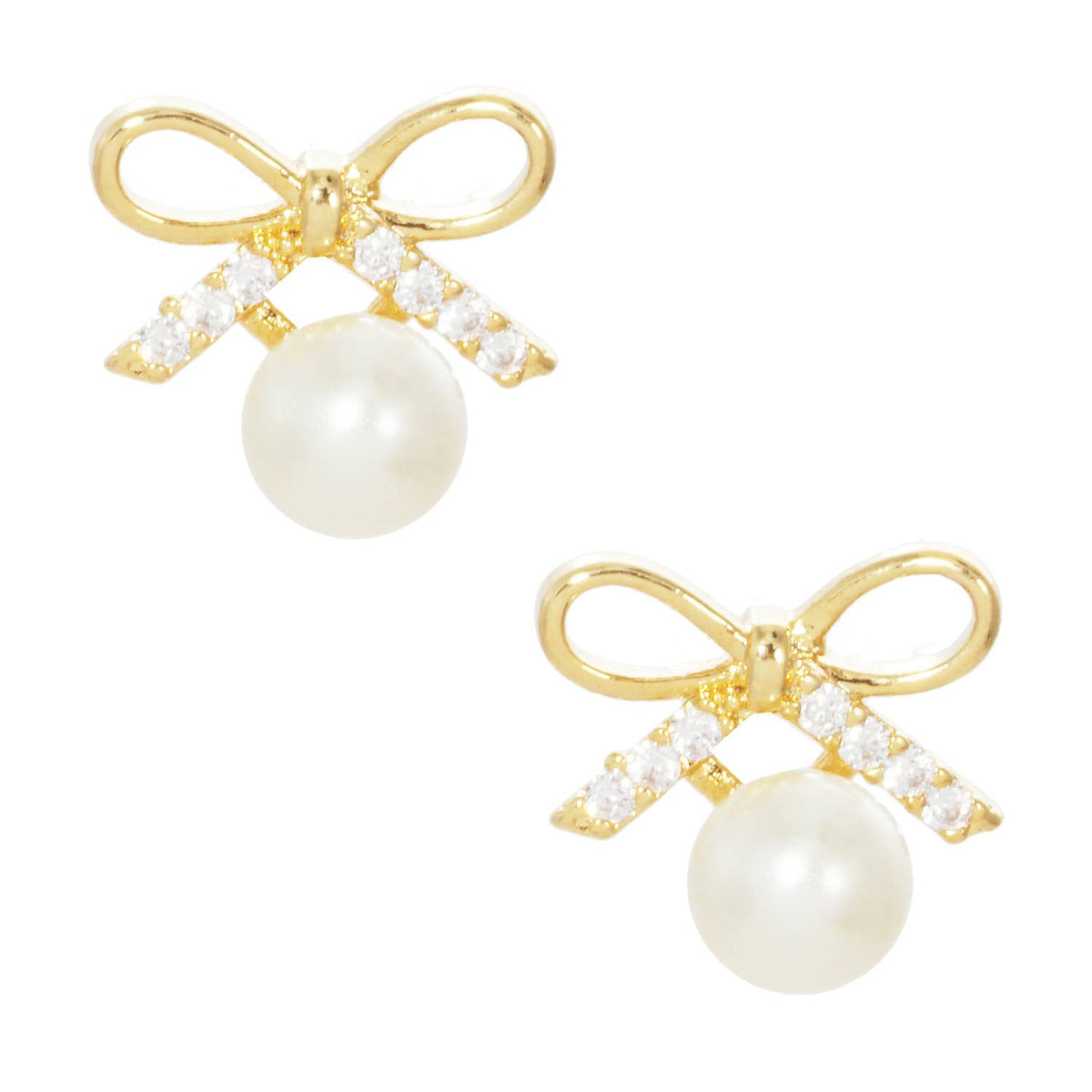Dainty Pearl & Crystal Bow Earrings