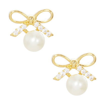 Dainty Pearl & Crystal Bow Earrings