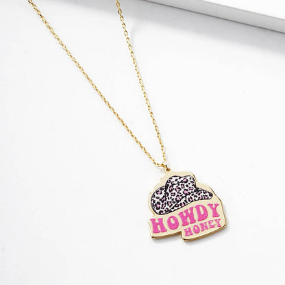 Howdy Honey Leopard Cowgirl Hat Pendant Necklace
