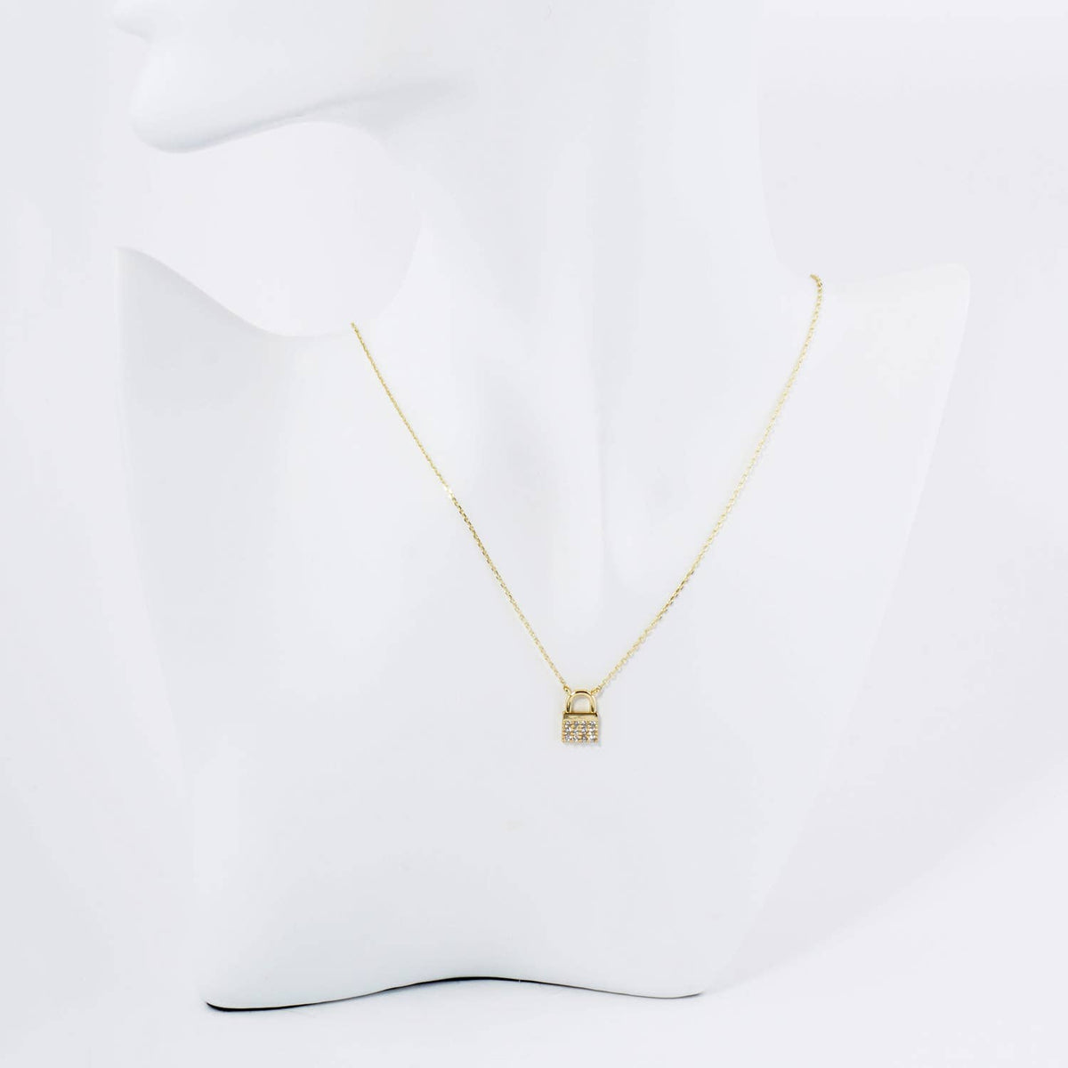 Pave Set Cubic Zirconia Padlock Pendant Necklace / 18K Gold