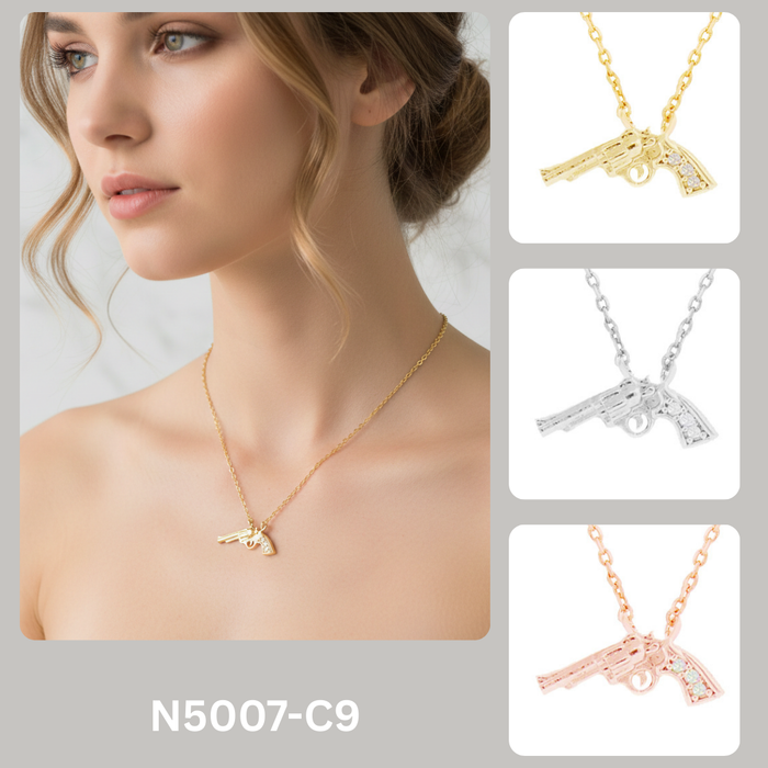 Dainty Crystal Pistol Revolver Pendant Necklace