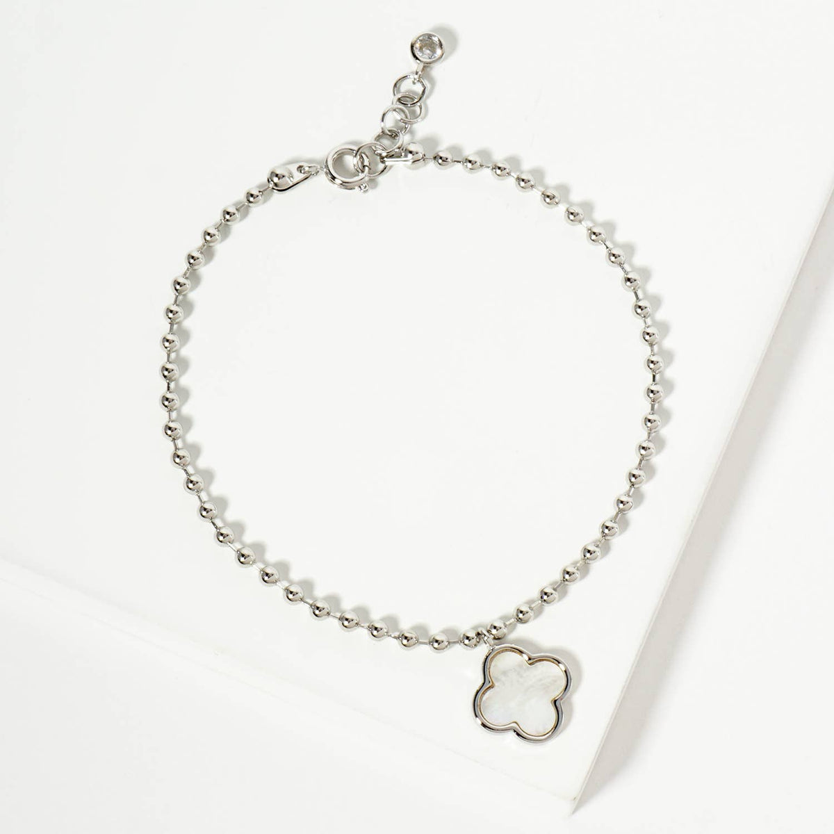 Minimalist Beaded Clover Charm Bracelet