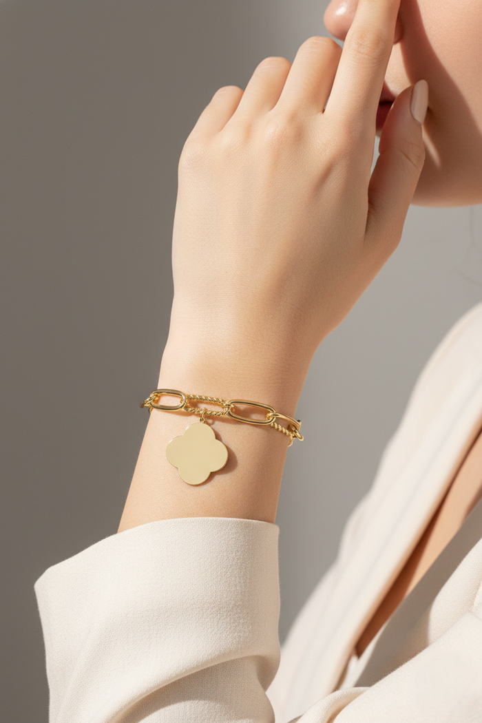 Clover Charm Dual-Chain Magnetic Bracelet
