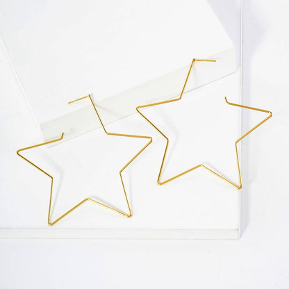 Polished Brass Delicate Star-Shaped 65mm Hoop Earrings