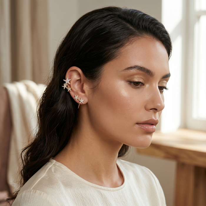 Gold Starfish Ear Climber Earrings