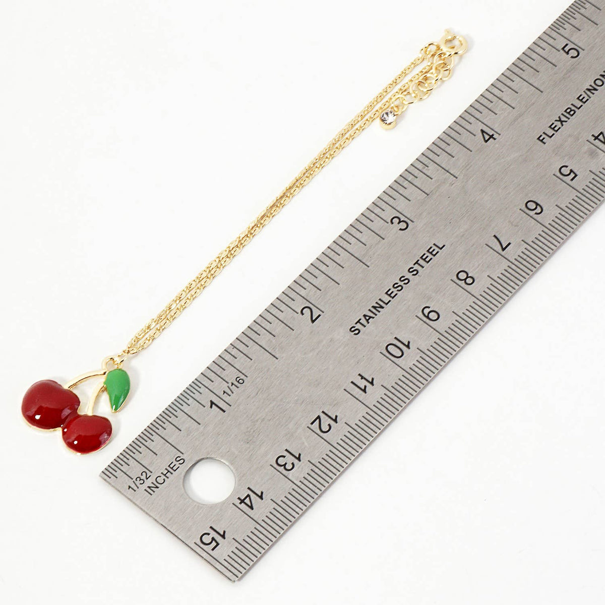 Enamel Cherry Charm Delicate Chain Bracelet