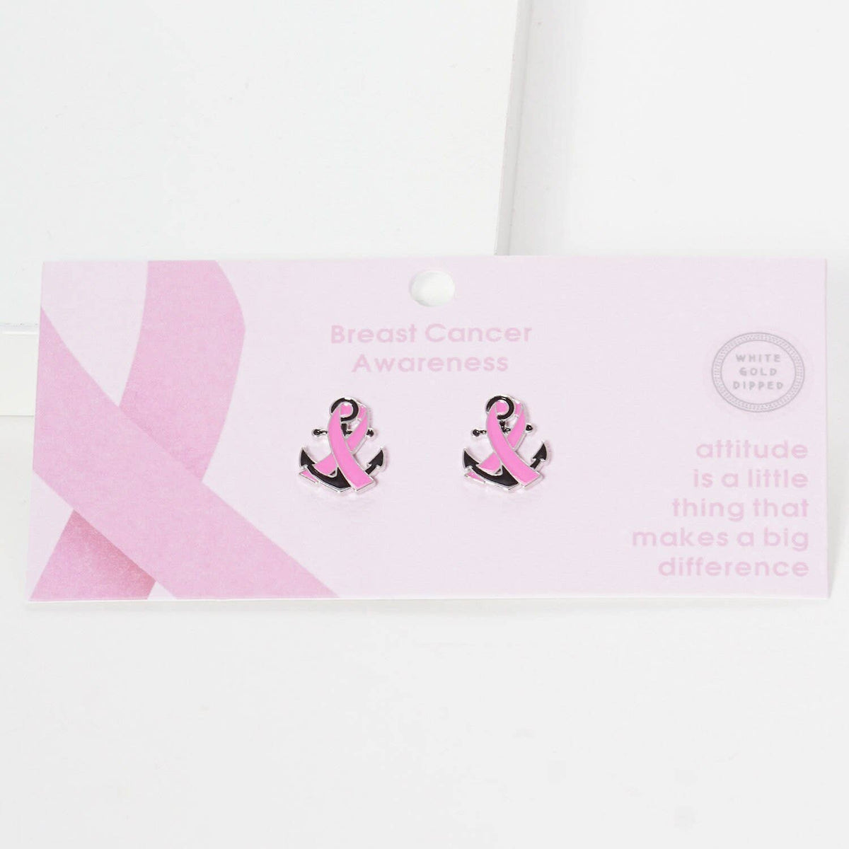 Breast Cancer Awareness Anchor Ribbon Earrings