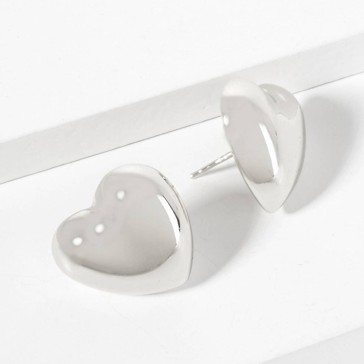Polished Brass 17mm Heart-Shaped Stud Earrings