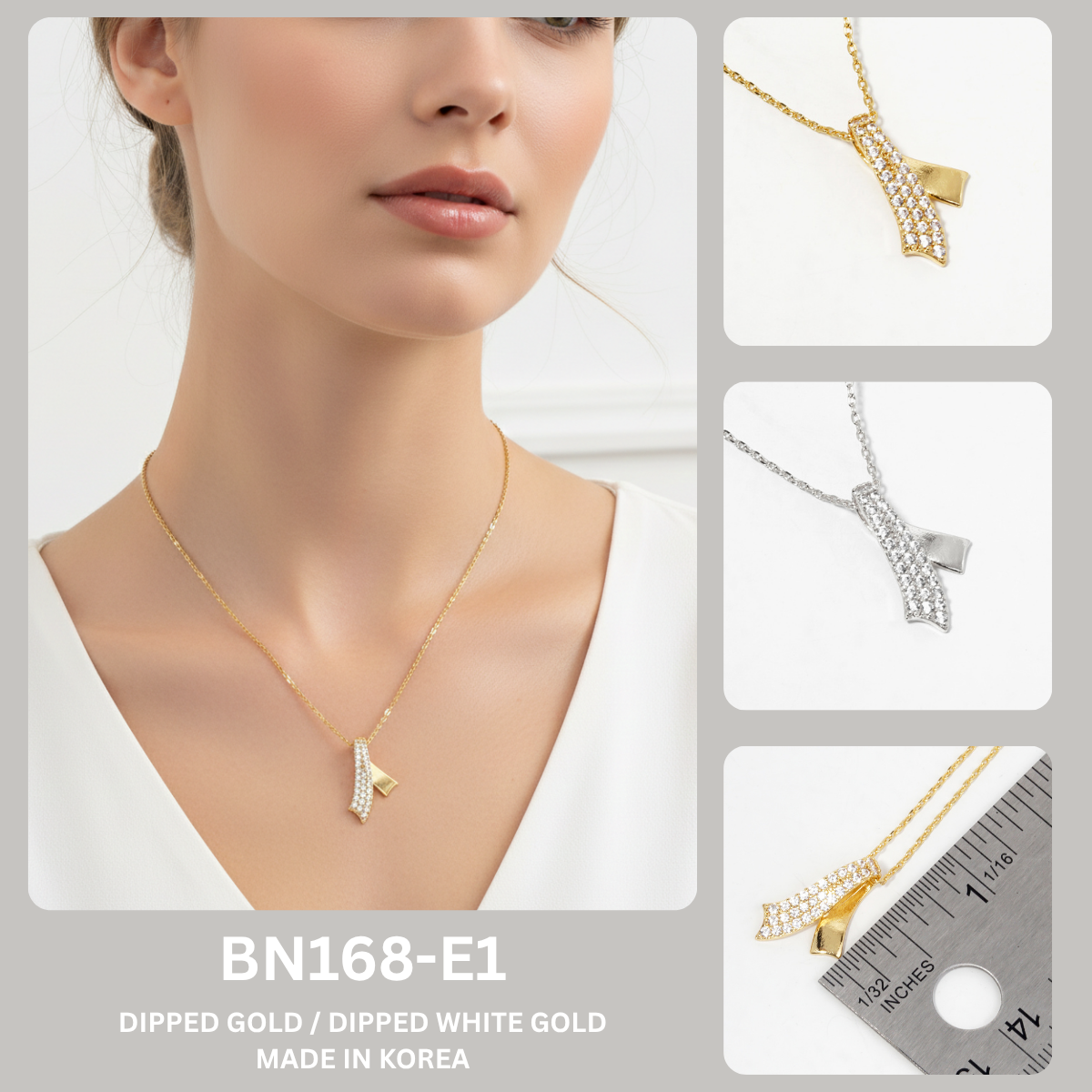 Elegant Pave Crystal Layered Ribbon Pendant Necklace