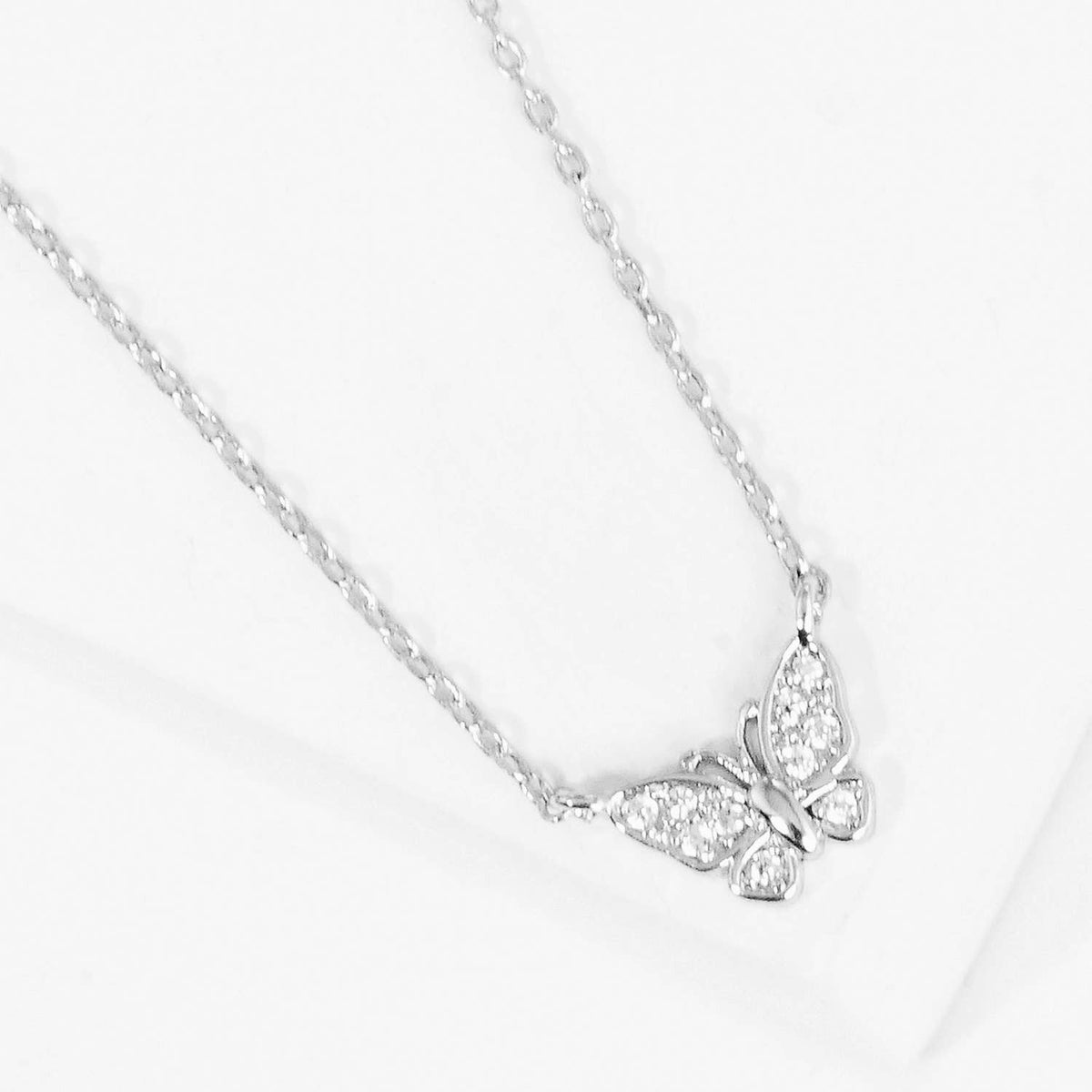 Dainty Pave Butterfly Pendant Necklace