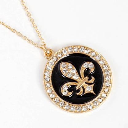 Gold Plated Fleur De Lis Circle Pendant Necklace
