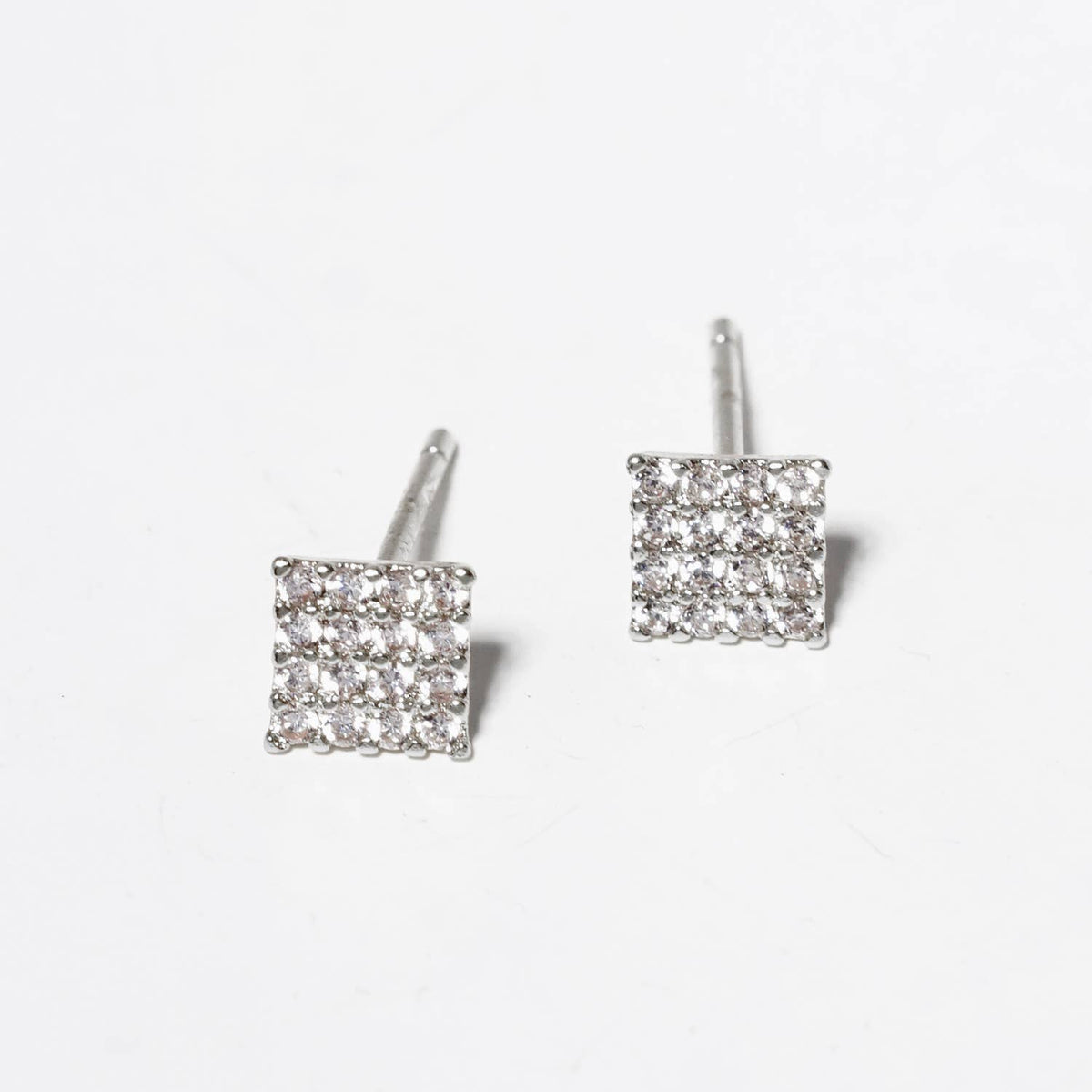 18K Gold Dipped CZ Pave Square Post Stud Earrings