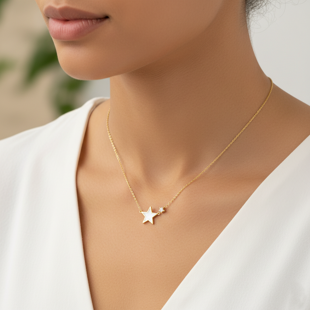 Celestial Mother of Pearl Star Pendant Necklace