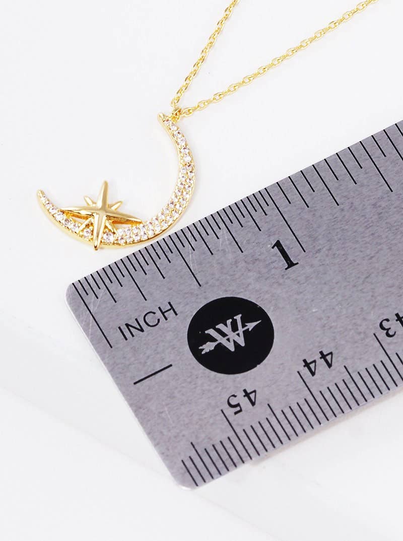 Gold North Star Moon Pendant Necklace