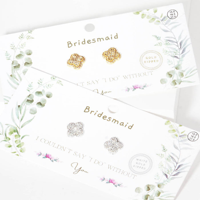 Pave Clover Bridesmaid Proposal Stud Earrings