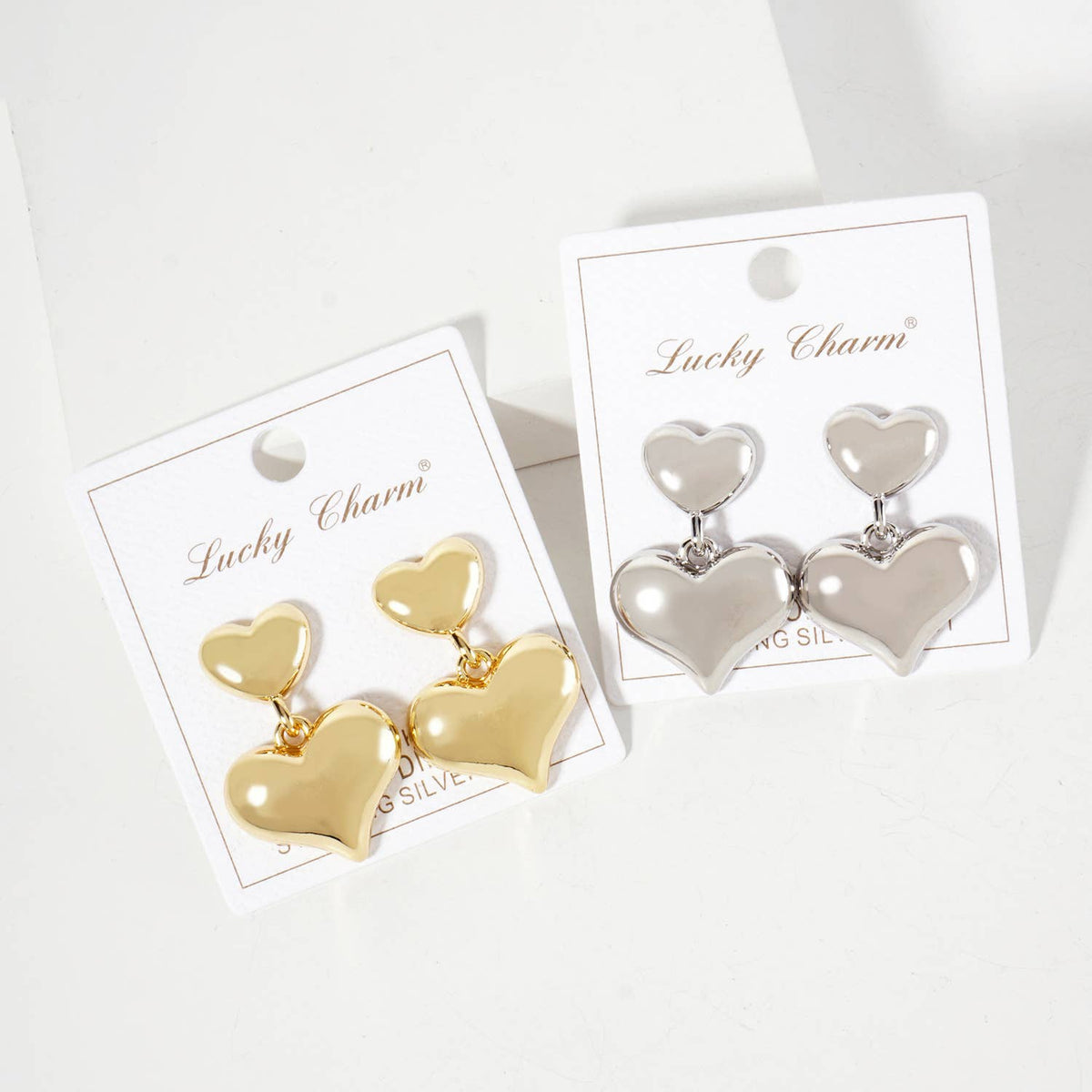 Polished Brass Double Heart Drop Dangle Earrings