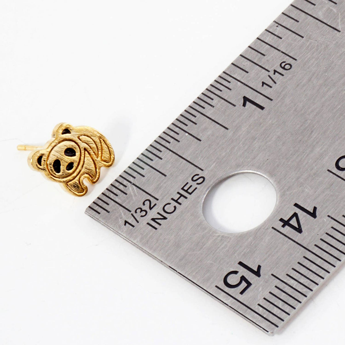 Animal-Theme Brushed Brass 10mm Panda Stud Earrings