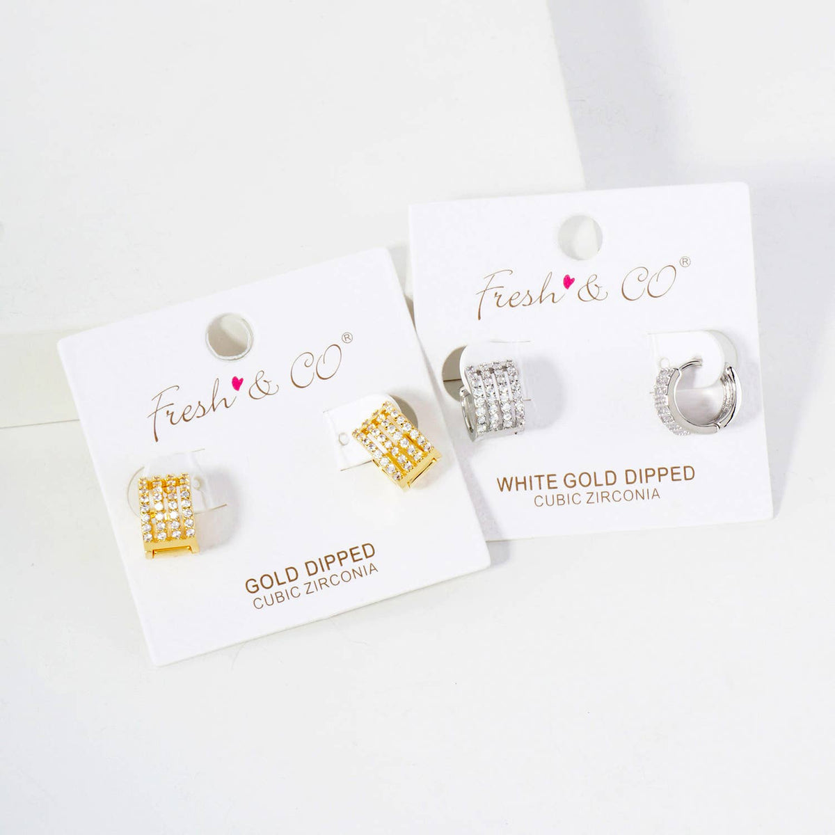Four Cubic-Zirconia Strands 10mm Huggie Hoop Earrings