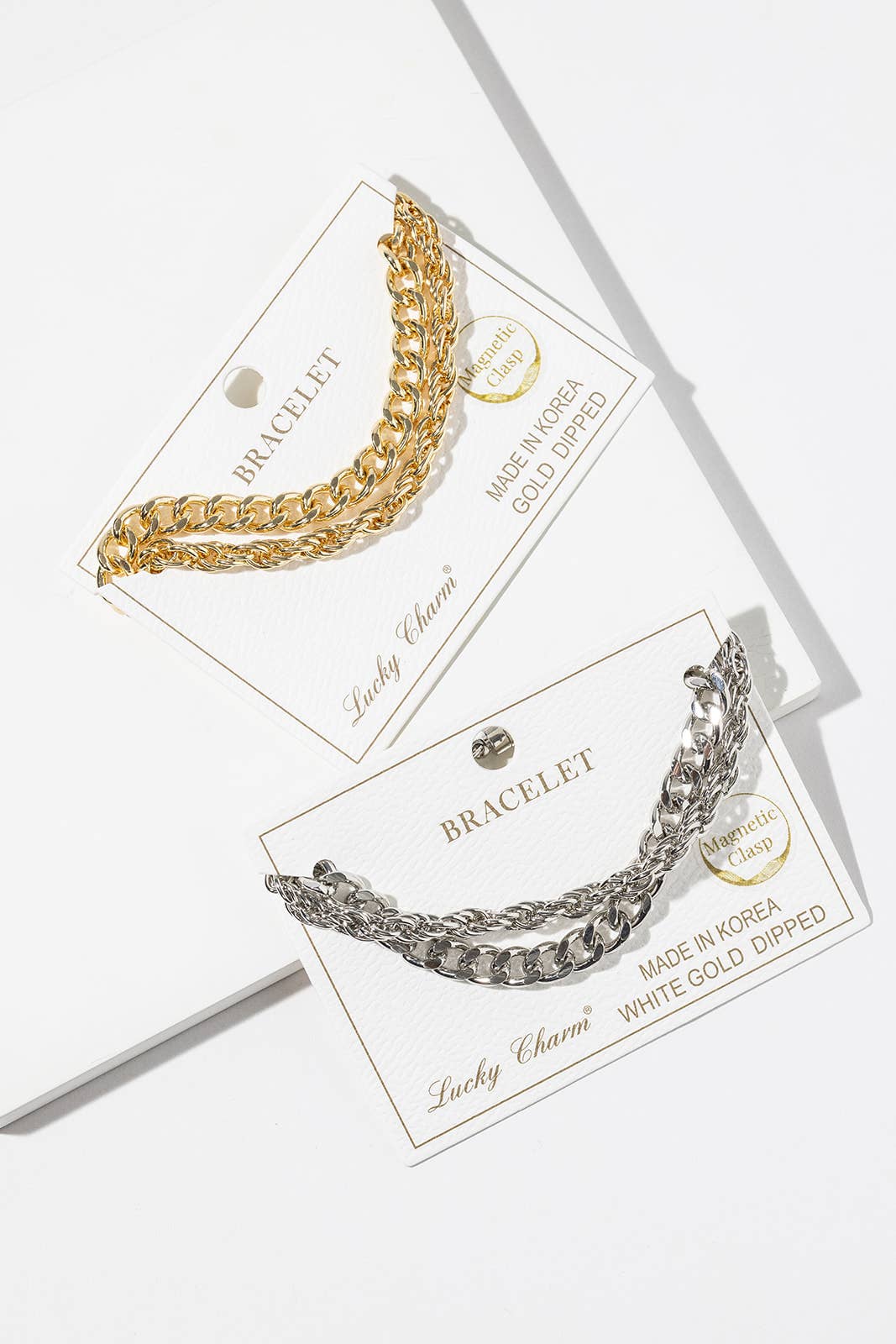Layered Curb & Rope Chain Bracelet with Magnetic Clasp