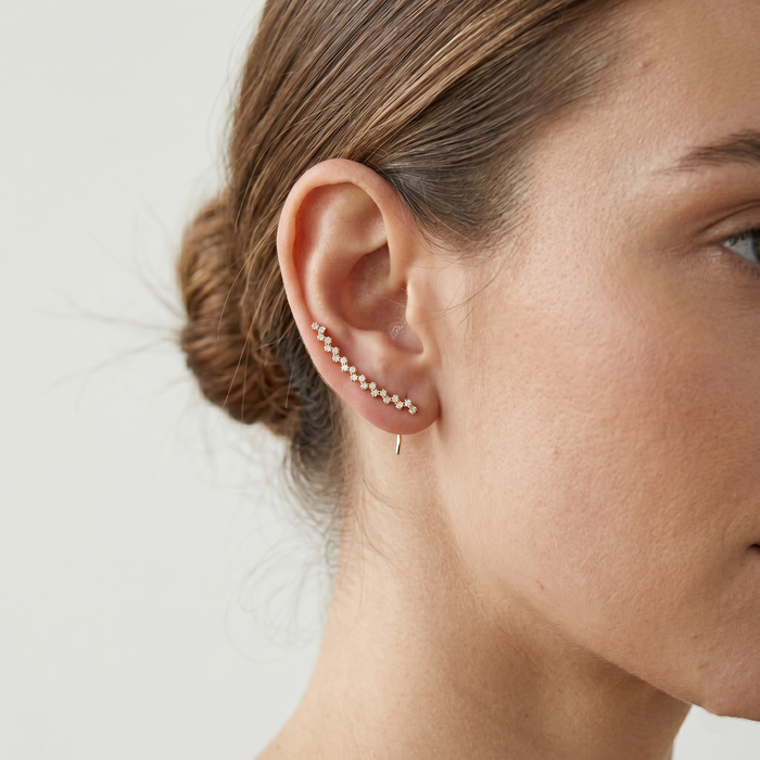 Gold Plated Tiny Zig Zag Ear Climber Earrings