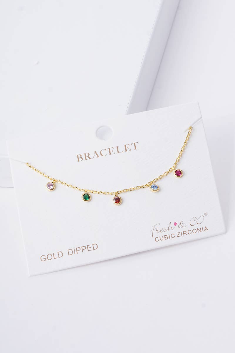 Bezel Cubic Zirconia Station Dangle Bracelet