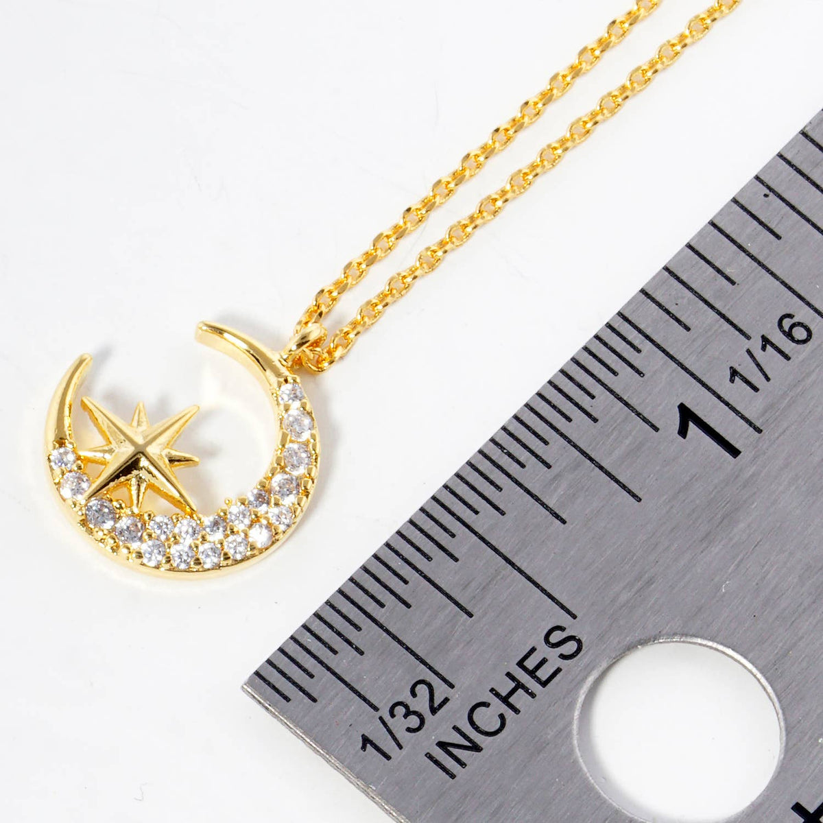 Celestial Crescent Moon and North Star Pendant Necklace