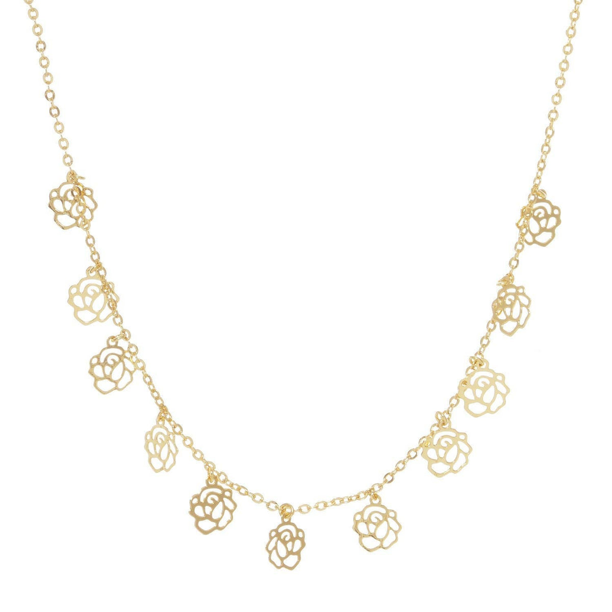 Gold Plated Chain w/ Dangling Roses Necklace