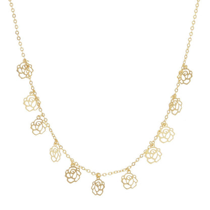 Gold Plated Chain w/ Dangling Roses Necklace