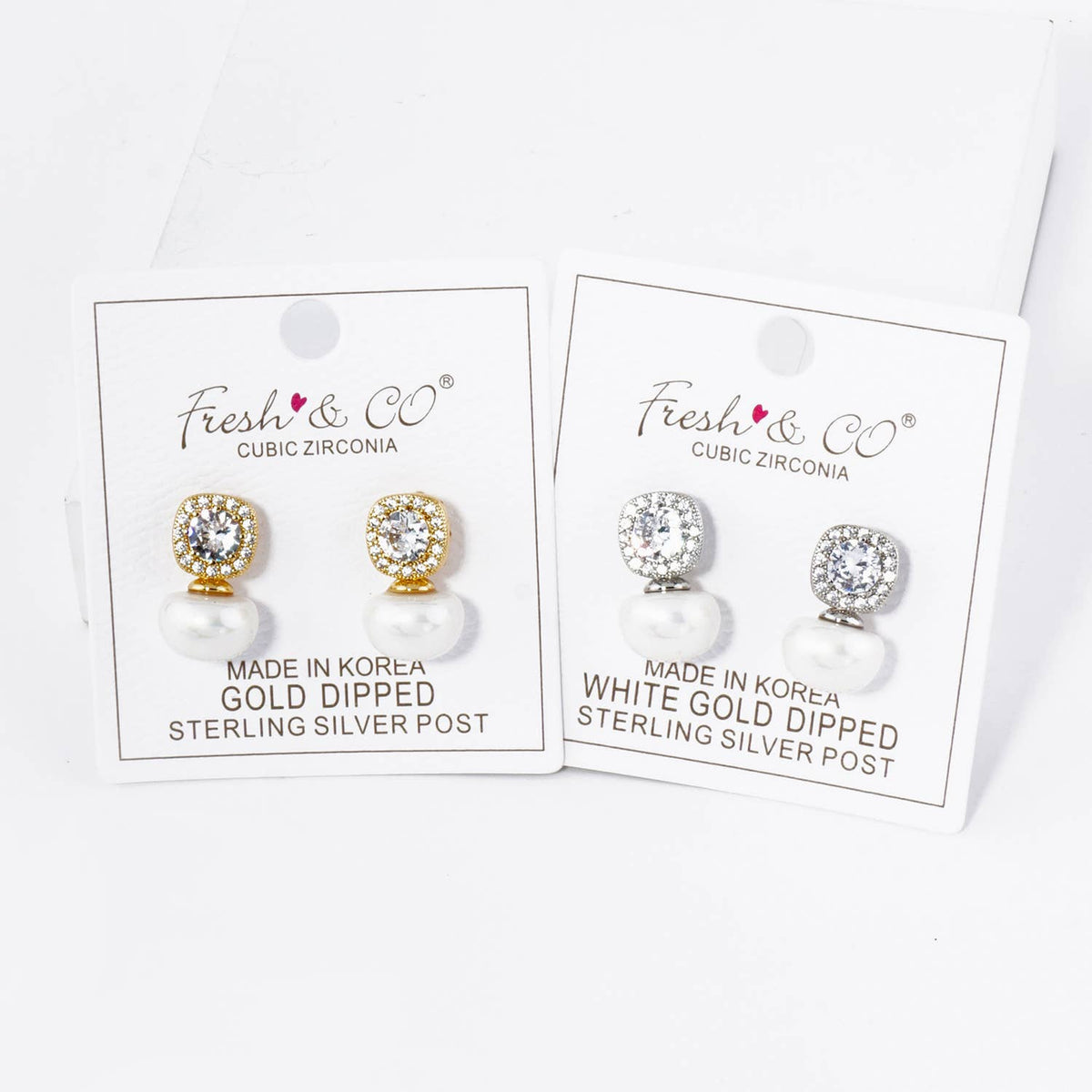 18K GOLD DIPPED PEARL DROP CUBIC ZIRCONIA STUD EARRINGS