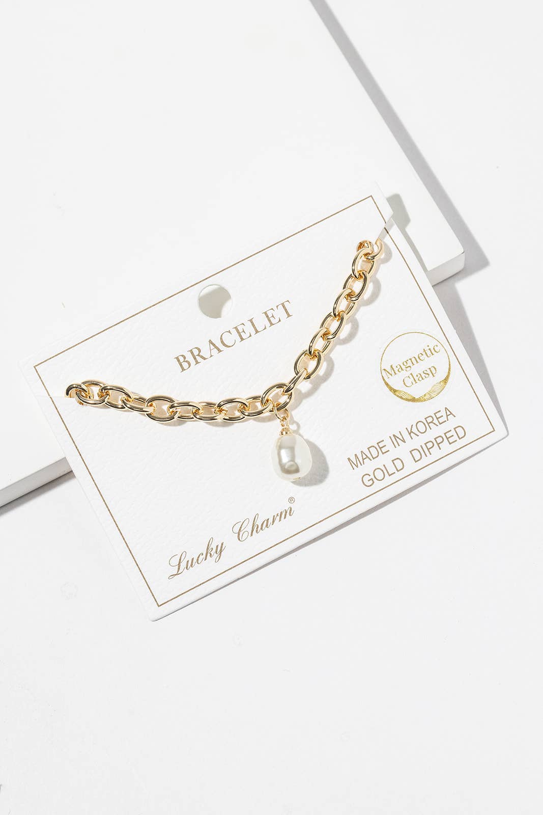 Magnetic Clasp Chunky Link Bracelet with Pearl Charm
