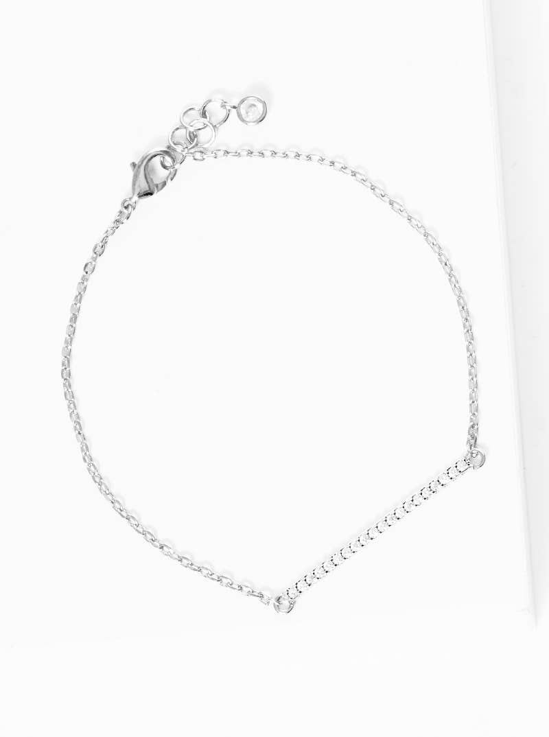 Dainty Cubic Zirconia Bar Chain Bracelet